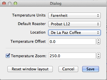 Temperature zoom/roast profile translation settings in RoastLogger